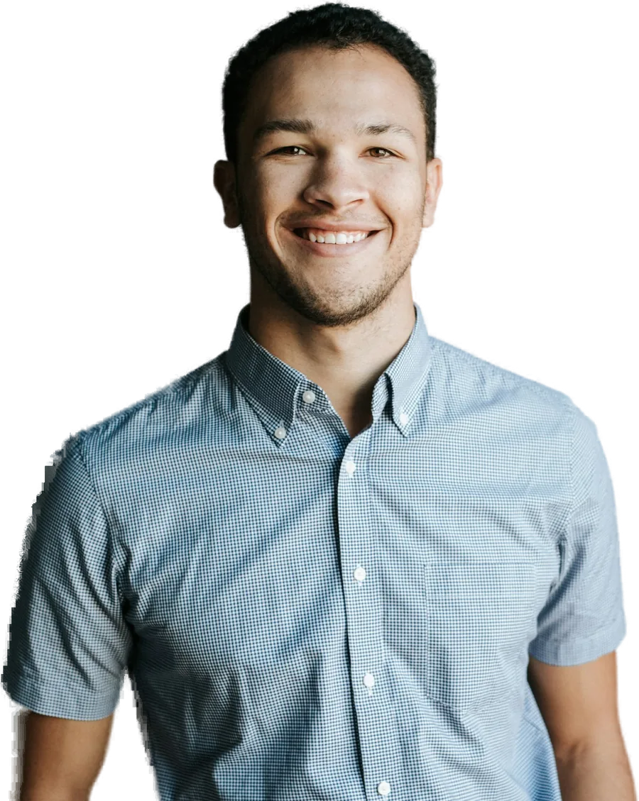 Smiling professional in a blue shirt